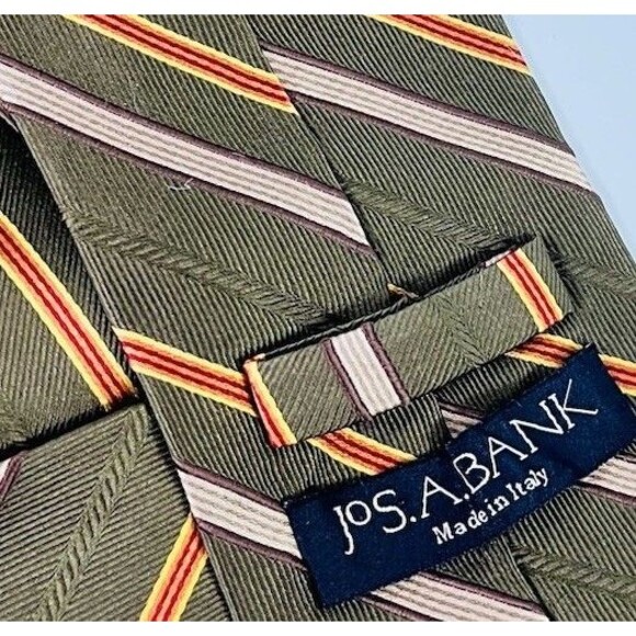 Jos. A. Bank Striped Green Silk Neck Tie Made in Italy 3.5” W 60” Long - Picture 7 of 8